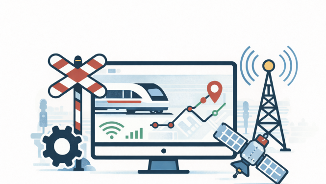 Attēlotas dažādas sistēmas, kas nodrošina dzelzceļa pārvadājumus