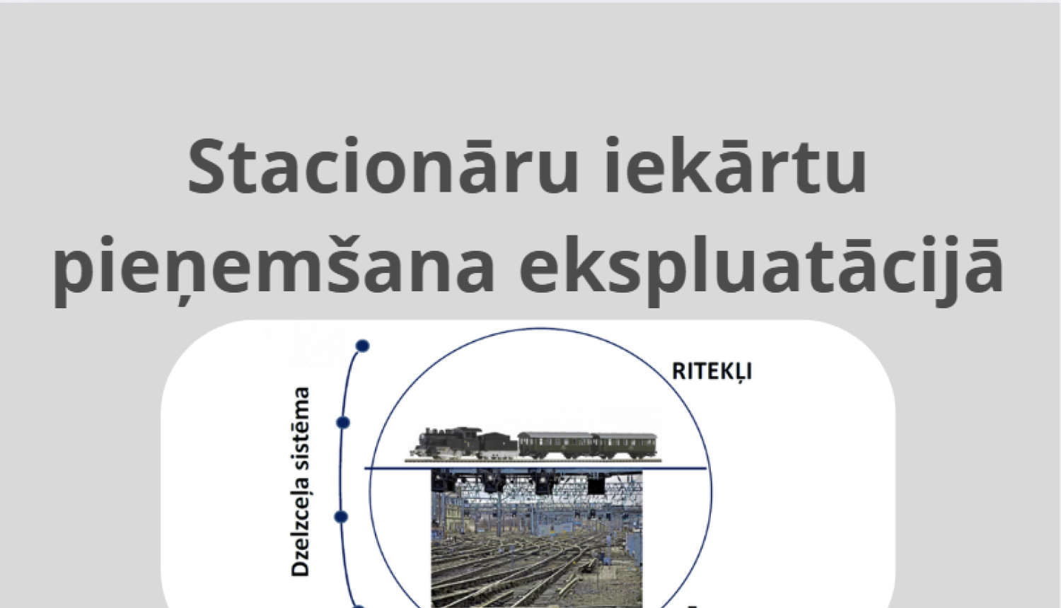 Attēlā redzama dzelzceļa sistēma ar ritekļiem un sliedēm