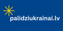 Tumši zils taisnstūris, augšējā kreisajā daļā simboliski attēlota dzeltena saule, centrālajā daļā balts uzraksts “lapidziukrainas.lv”.